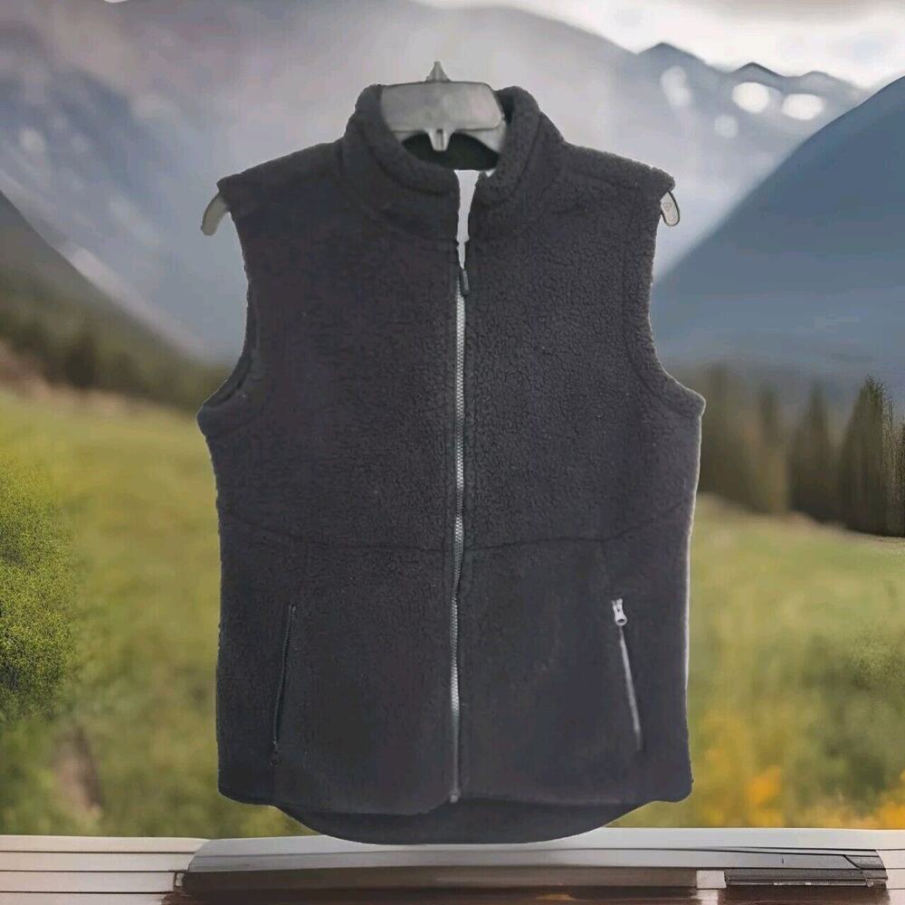NWT Ascend Black Fleece Zip Up Vest Size M Zip Pockets